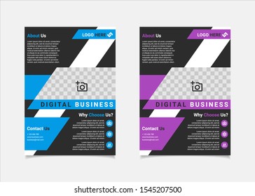 Business flyer template vector design, A4 brochure template blue and purple geometry shapes used for business poster layout, IT Company flyer, corporate banners, and leaflets