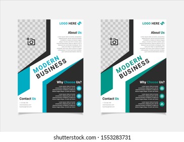 Business flyer template vector design, A4 brochure template blue and teal geometry shapes used for business poster layout, IT Company flyer, corporate banners, and leaflets