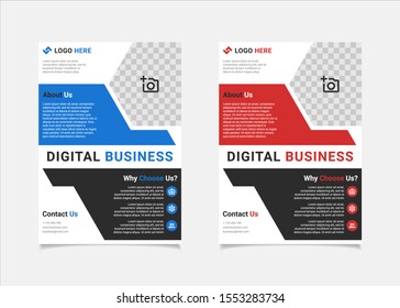 Business flyer template vector design, A4 brochure template blue and red geometry shapes used for business poster layout, IT Company flyer, corporate banners, and leaflets