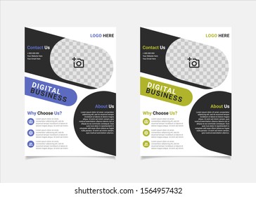 Business flyer template vector design, A4 brochure template blue and lime geometry shapes used for business poster layout, IT Company flyer, corporate banners, and leaflets