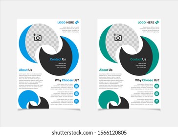 Business flyer template vector design, A4 brochure template blue and teal geometry shapes used for business poster layout, IT Company flyer, corporate banners, and leaflets