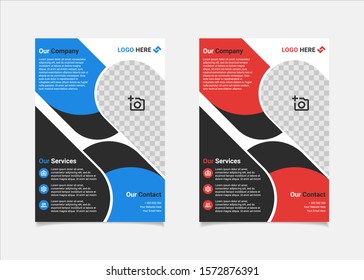 Business flyer template vector design, A4 brochure template blue and red geometry shapes used for business poster layout, IT Company flyer, corporate banners, and leaflets