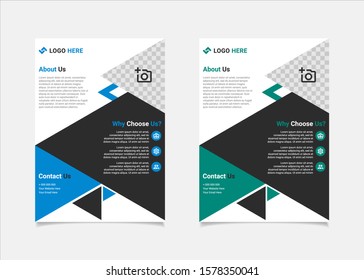 Business flyer template vector design, A4 brochure template blue and teal geometry shapes used for business poster layout, IT Company flyer, corporate banners, and leaflets