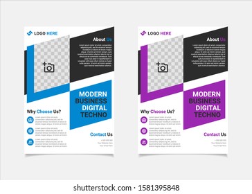 Business flyer template vector design, A4 brochure template blue and purple geometry shapes used for business poster layout, IT Company flyer, corporate banners, and leaflets