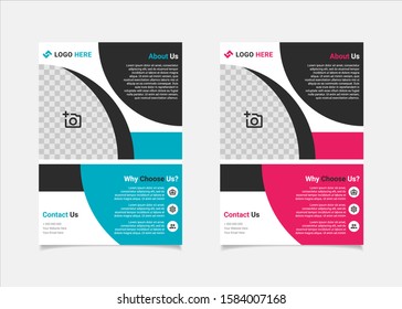 Business flyer template vector design, A4 brochure template blue and pink geometry shapes used for business poster layout, IT Company flyer, corporate banners, and leaflets