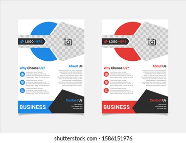 Business flyer template vector design, A4 brochure template blue and red geometry shapes used for business poster layout, IT Company flyer, corporate banners, and leaflets
