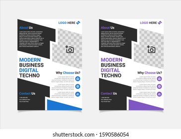 Business flyer template vector design, A4 brochure template blue and purple geometry shapes used for business poster layout, IT Company flyer, corporate banners, and leaflets