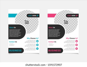 Business flyer template vector design, A4 brochure template blue and pink geometry shapes used for business poster layout, IT Company flyer, corporate banners, and leaflets