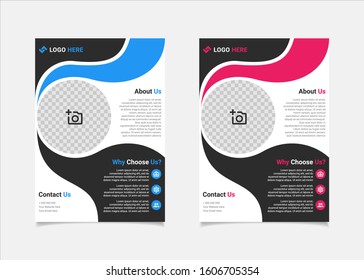 Business flyer template vector design, A4 brochure template blue and pink circle geometry shapes used for business poster layout, IT Company flyer, corporate banners, and leaflets