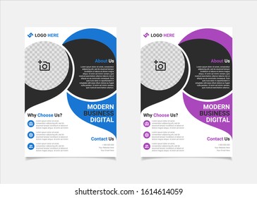 Business flyer template vector design, A4 brochure template blue and purple geometry shapes used for business poster layout, IT Company flyer, corporate banners, and leaflets