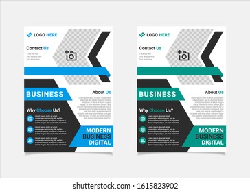 Business flyer template vector design, A4 brochure template blue and teal geometry shapes used for business poster layout, IT Company flyer, corporate banners, and leaflets