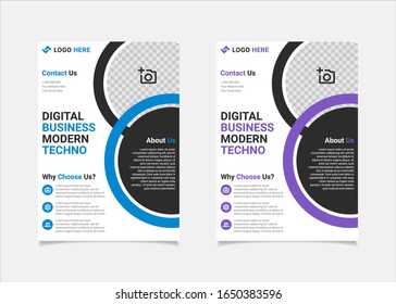 Business flyer template vector design, A4 brochure template blue and purple geometry shapes used for business poster layout, IT Company flyer, corporate banners, and leaflets