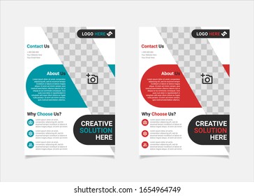 Business flyer template vector design, A4 brochure template blue and red geometry shapes used for business poster layout, IT Company flyer, corporate banners, and leaflets