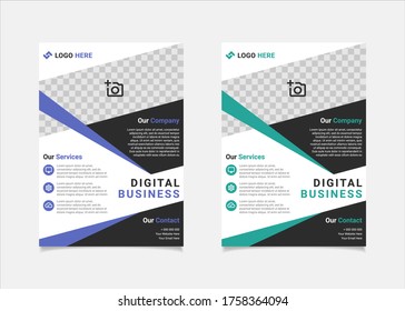 Business flyer template vector design, A4 brochure template blue and teal geometry shapes used for business poster layout, IT Company flyer, corporate banners, and leaflets