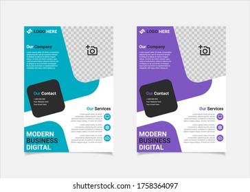 Business flyer template vector design, A4 brochure template blue and purple geometry shapes used for business poster layout, IT Company flyer, corporate banners, and leaflets