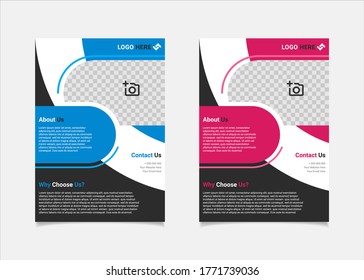 Business flyer template vector design, A4 brochure template blue and pink geometry shapes used for business poster layout, IT Company flyer, corporate banners, and leaflets