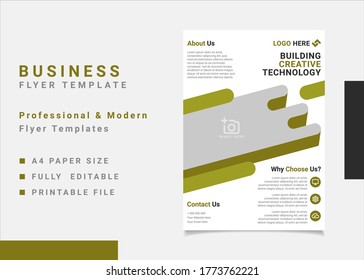 Business flyer template vector design, A4 brochure template green geometry shapes used for business poster layout, IT Company flyer, corporate banners, and leaflets