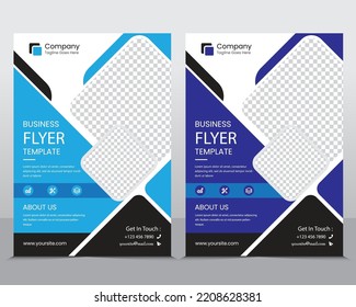 Business flyer Template vector design for Brochure, Magazine, Poster, Corporate Presentation, Portfolio, Flyer, infographic, layout modern with blue color size A4, Front and back, Easy t