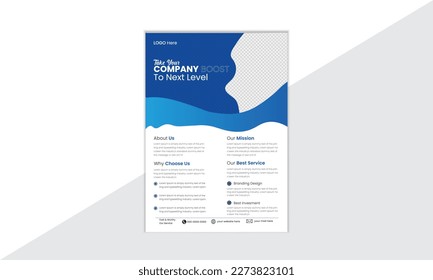Business Flyer template vector design for magazine, poster, corporate ,blue color with organic shape