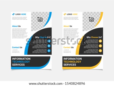 Business flyer template vector design, A4 brochure template blue and yellow geometry shapes used for business poster layout, IT Company flyer, corporate banners, and leaflets