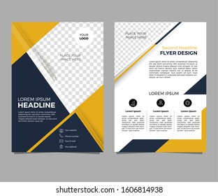 Business flyer with two sides. cover, brochure or magazine layout. yellow template, annual report a4 size