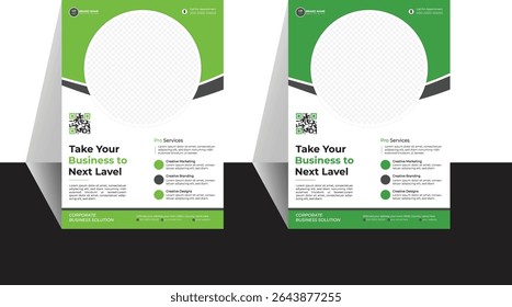 Business Flyer with uncommon design in light and dark green color variant . modern business flyer template, abstract business flyer and creative design.