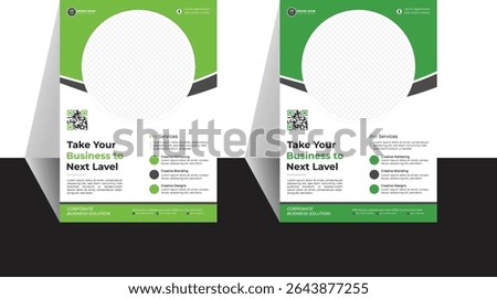 Business Flyer with uncommon design in light and dark green color variant . modern business flyer template, abstract business flyer and creative design.