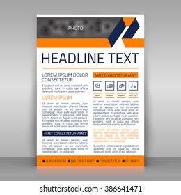 Business flyer vector template. With 4 icons (speed, location, support, help). Can be used for corporate poster, article, brochure. Place for picture included. 