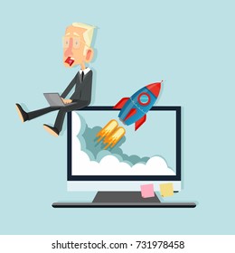 Business with Flying rocket concept