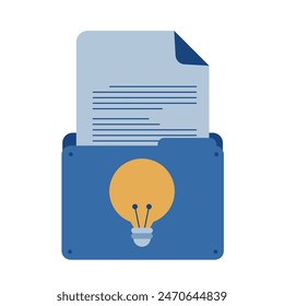 Business folder, document with light bulb. Minimal folder with files, paper icon. Vector illustration