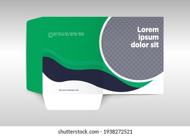 Business folder for files, design. The layout is for posting information about the company, photo, text.