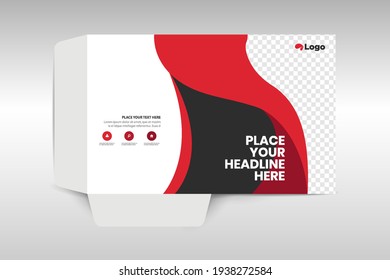 Business folder for files, design. The layout is for posting information about the company, photo, text.