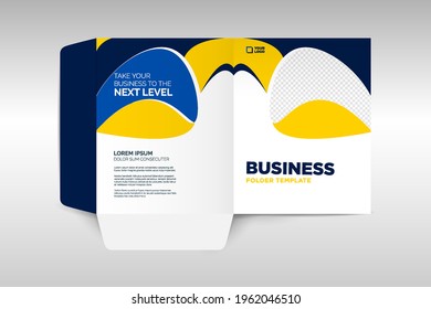 Business folder for files, design. The layout is for posting information about the company, photo, text.