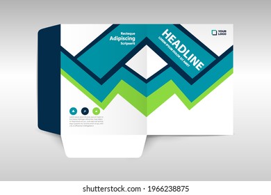 Business folder for files, design. The layout is for posting information about the company, photo, text.