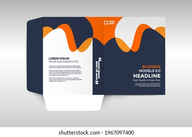 Business folder for files, design. The layout is for posting information about the company, photo, text.
