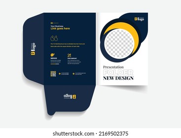 Business folder for files, design. The layout is for posting information about the company, photo, text. Modern geometric style, business presentation design