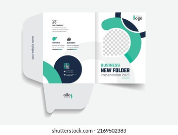 Business folder for files, design. The layout is for posting information about the company, photo, text. Modern geometric style, business presentation design
