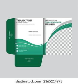 Business folder for files, design. The layout is for posting information about the company, photo, text. Modern geometric style.