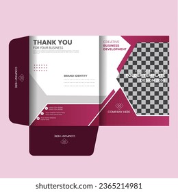 Business folder for files, design. The layout is for posting information about the company, photo, text. Modern geometric style.