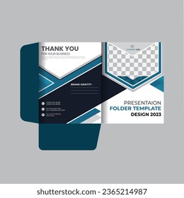 Business folder for files, design. The layout is for posting information about the company, photo, text. Modern geometric style.