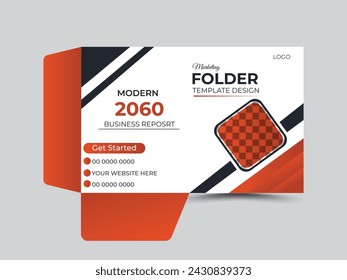 Business folder for files, design. The layout is for posting information about the company, photo, text. Modern geometric style.