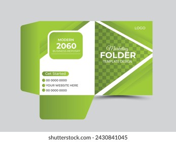 Business folder for files, design. The layout is for posting information about the company, photo, text. Modern geometric style.