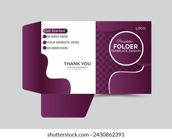 Business folder for files, design. The layout is for posting information about the company, photo, text. Modern geometric style.