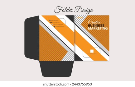 Carpeta comercial para archivos y diseño. El diseño es para publicar información sobre la empresa, fotos y texto.	
