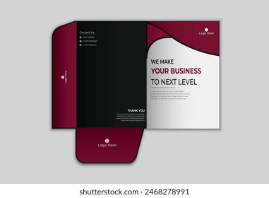Business folder for files, and design. The layout is for posting information about the company, photos, and text. Modern geometric style.