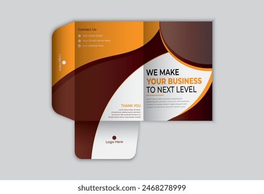 Business folder for files, and design. The layout is for posting information about the company, photos, and text. Modern geometric style.