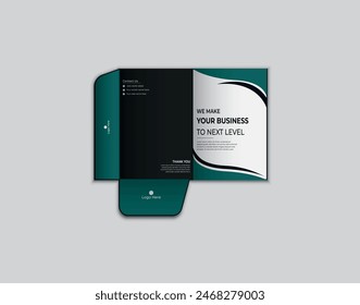Business folder for files, and design. The layout is for posting information about the company, photos, and text. Modern geometric style.