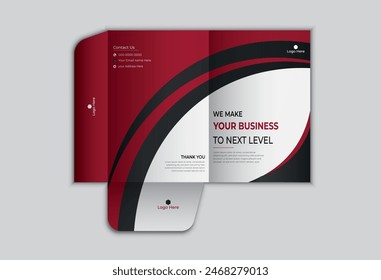 Business folder for files, and design. The layout is for posting information about the company, photos, and text. Modern geometric style.