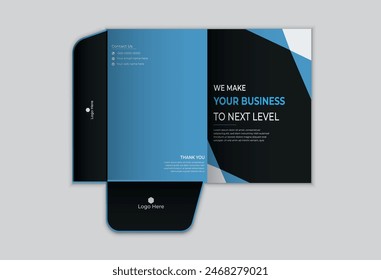 Business folder for files, and design. The layout is for posting information about the company, photos, and text. Modern geometric style.