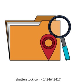 business folder gps location pin and magnifying glass symbols vector illustration graphic design